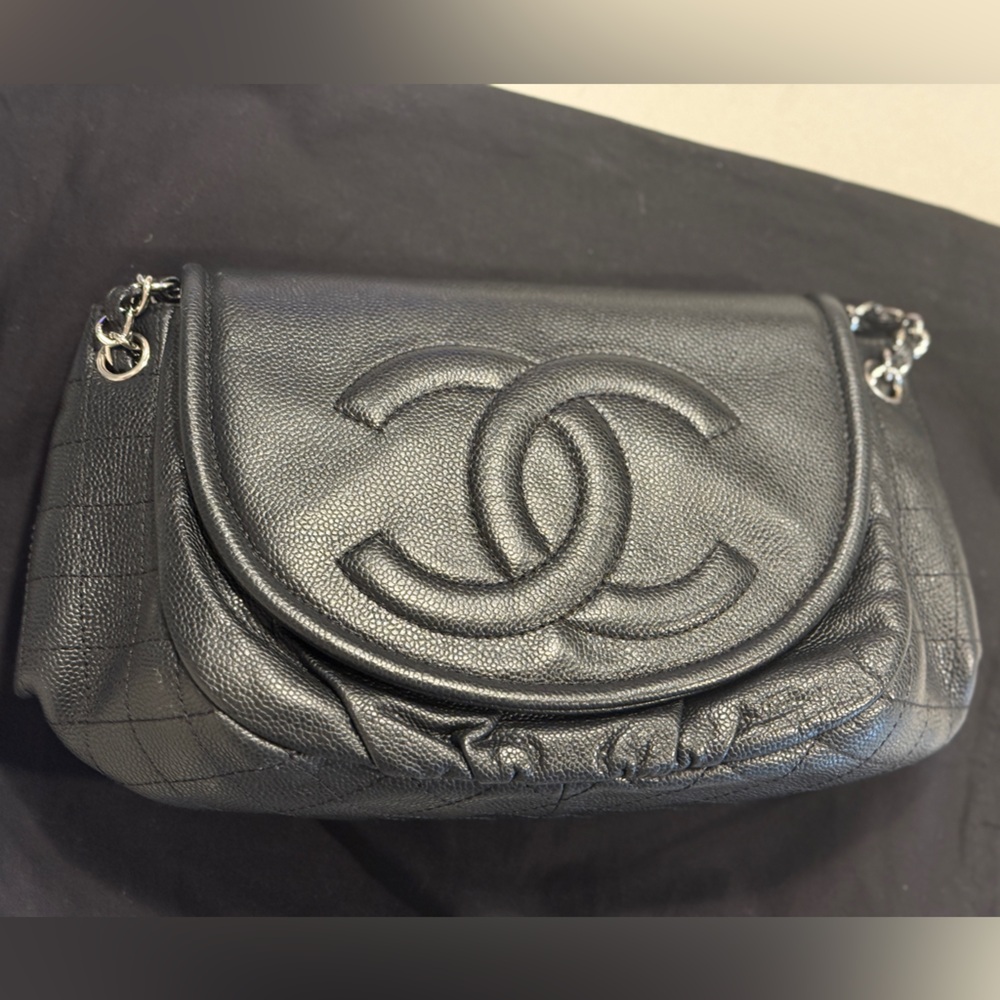 Chanel Black Caviar Half Moon Flap Bag